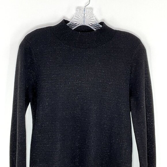 H&M Top Women‎ S Shimmer Black Bell Sleeve Mock Neck Knit Whimsigoth Dark Goth - Picture 5 of 14